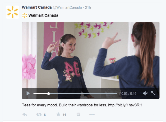 Screen capture from Walmart Canada's Twitter advertisement, 2 September 2015.